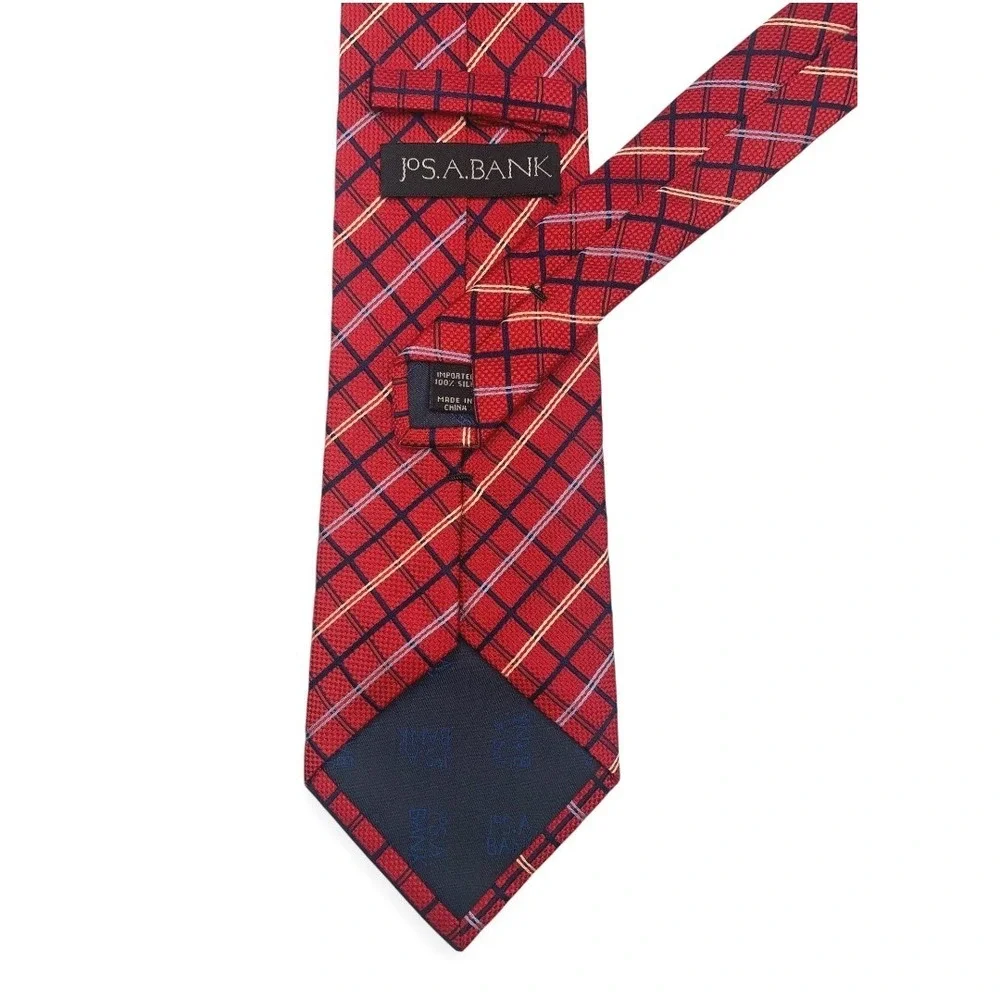 Jos. A. Bank Red‎ Silk Classic Grid Pattern Formal Business Necktie Men